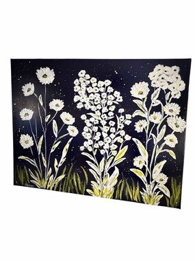 Original Artwork Acrylic’s On Canvas Textured Blooms against Black Lrg 28" x 22"